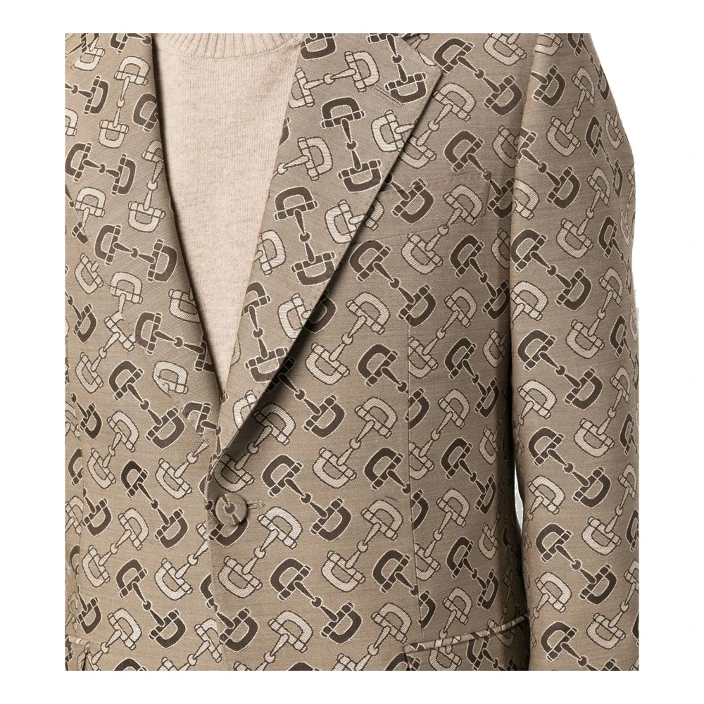 Gucci Katoen Wol Jas met Logo Detail Beige Heren