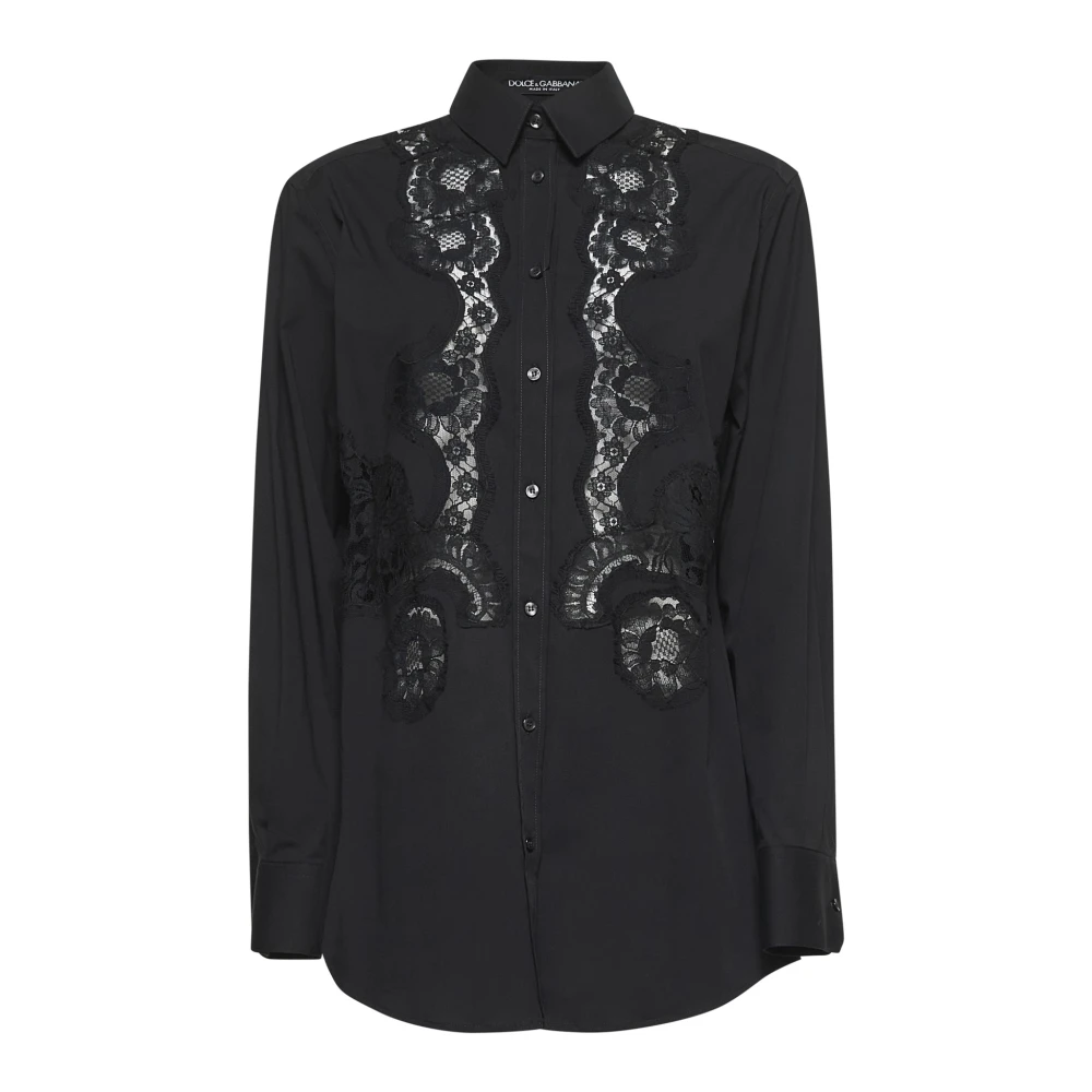 Dolce & Gabbana Zwart Kant Intarsia Overhemd Black Dames