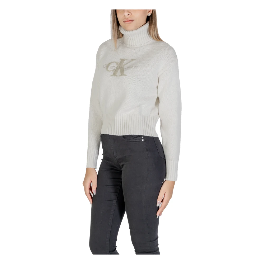Calvin Klein Jeans Chenille Monologo Dames Trui White Dames