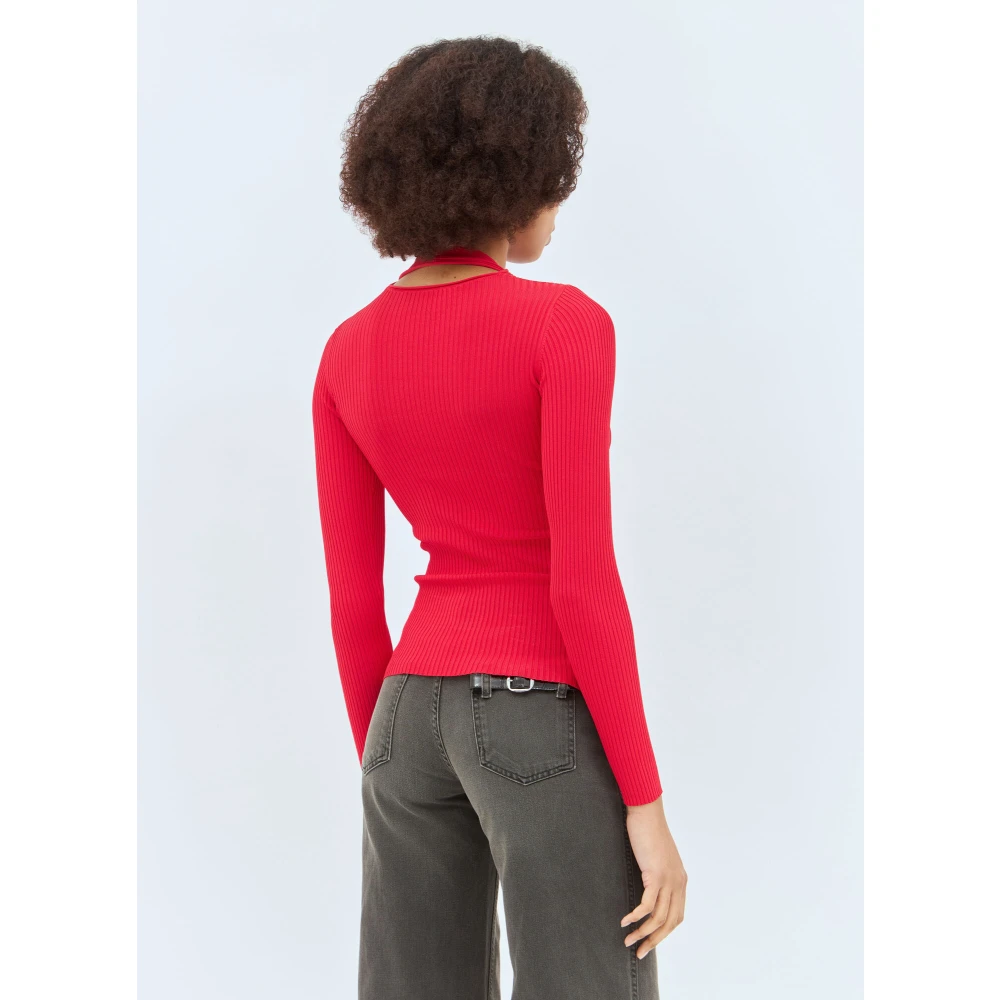 Coperni Cut-Out Gebreide Top Hoge Hals Geribbeld Red Dames
