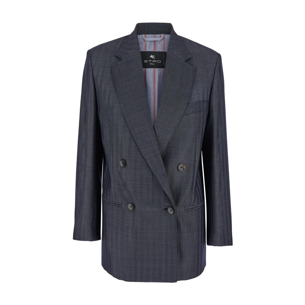 ETRO Dubbelrijige Grijze Blazer Jas Gray Dames