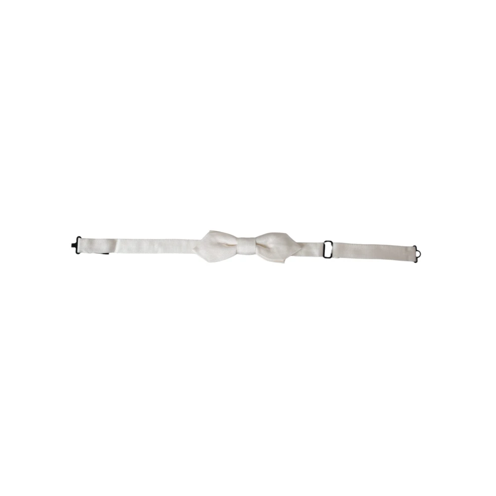 Dolce & Gabbana White Silk Adjustable Neck Men Papillon Bow Tie - Image 2