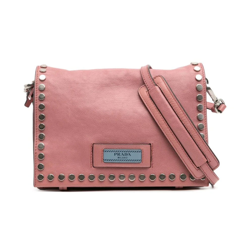 Prada Vintage Women's Pink Pre-Owned Leather Studded Shoulder Bag