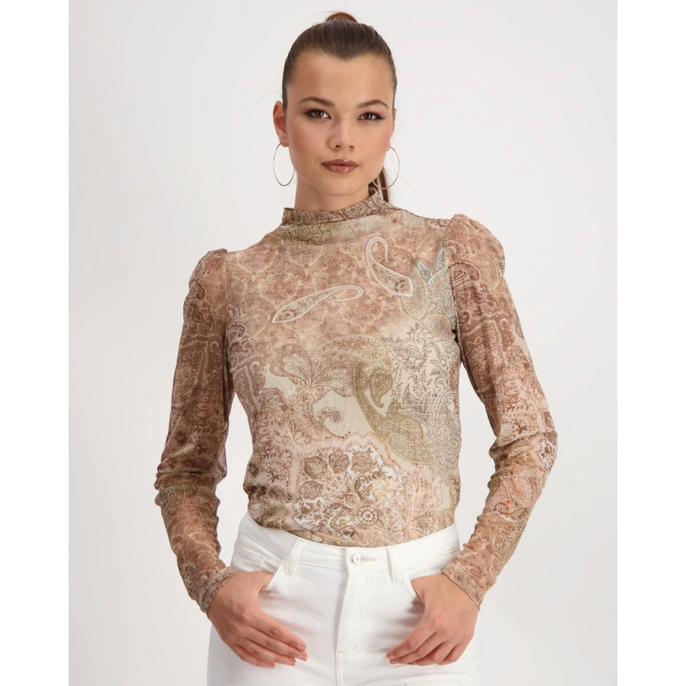 monari Lange Mouw Pullover Top Brown Dames
