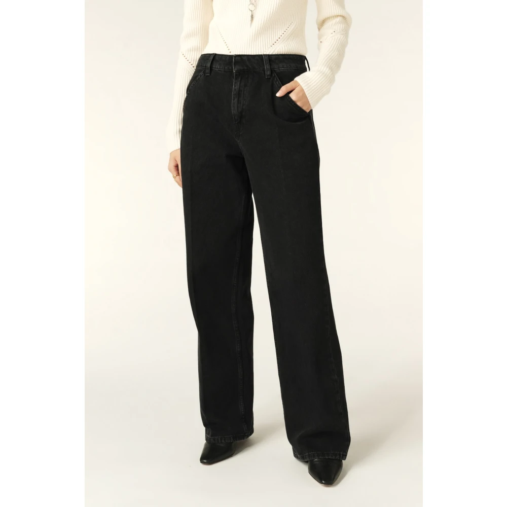BA&SH Zwarte Stone Washed Loose Fit Denim Broek Black Dames