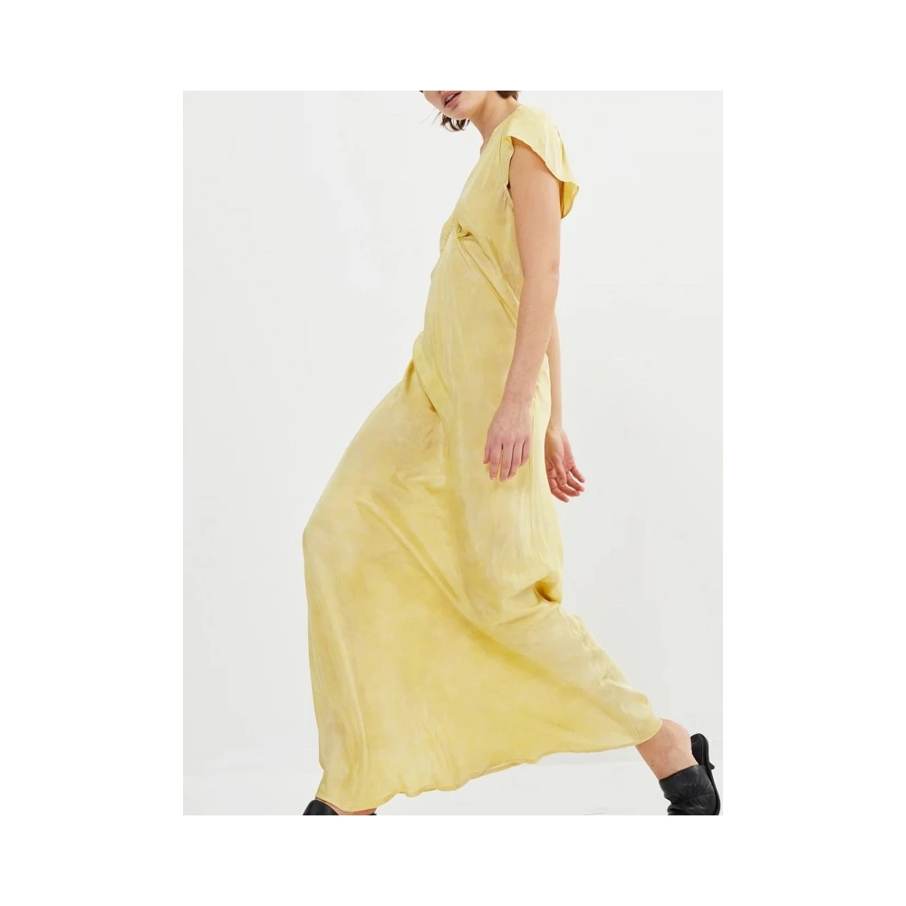Rabens Saloner Houtskool Viscose Lange Jurk Korte Mouw Yellow Dames