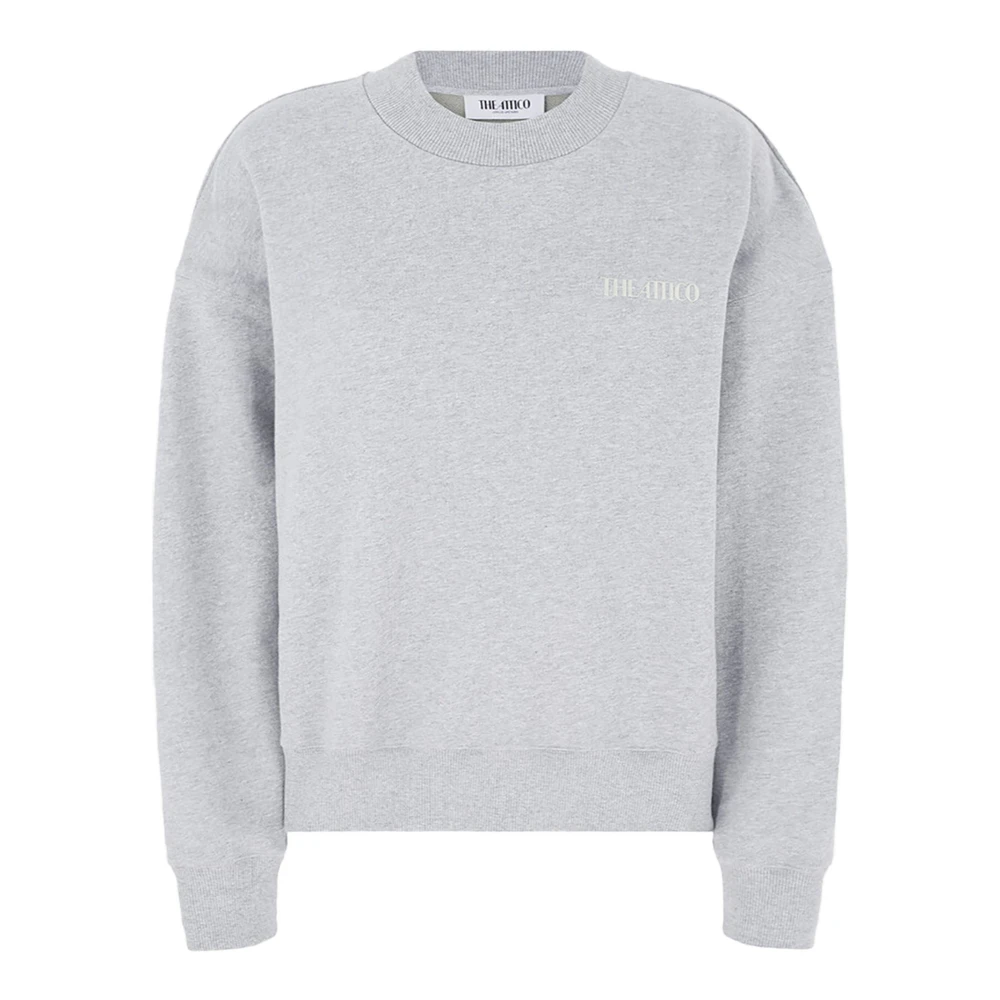 The Attico Grijze Geribbelde Crewneck Sweater Logo Gray Dames