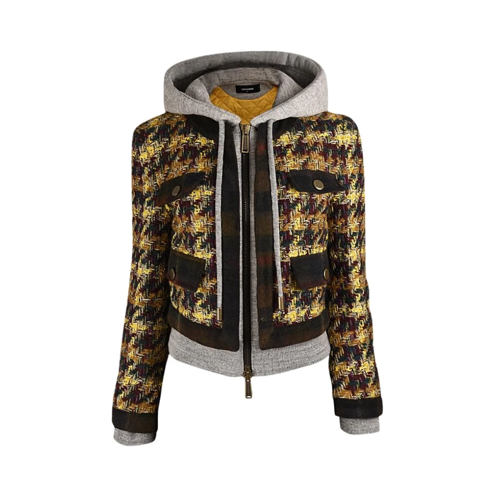 Dsquared2 Houndstooth Tweed Hooded Blouson Multicolor Dames