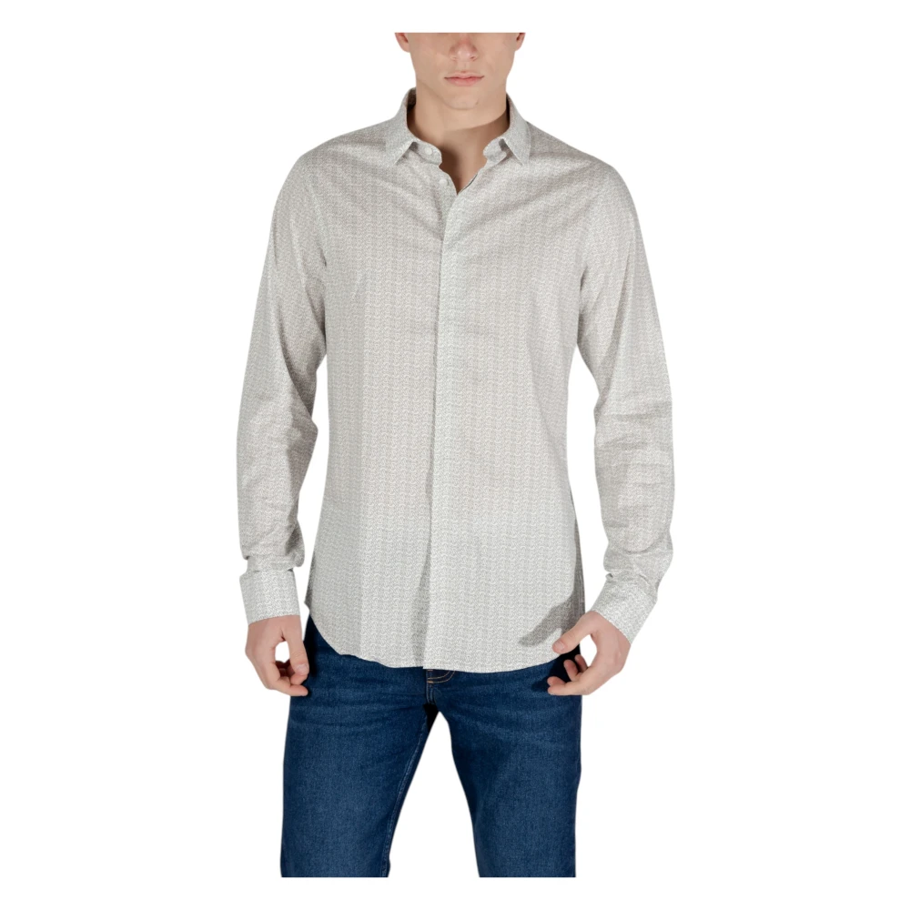 Armani Exchange Geometrisch Patroon Longsleeve T-shirt Beige Heren