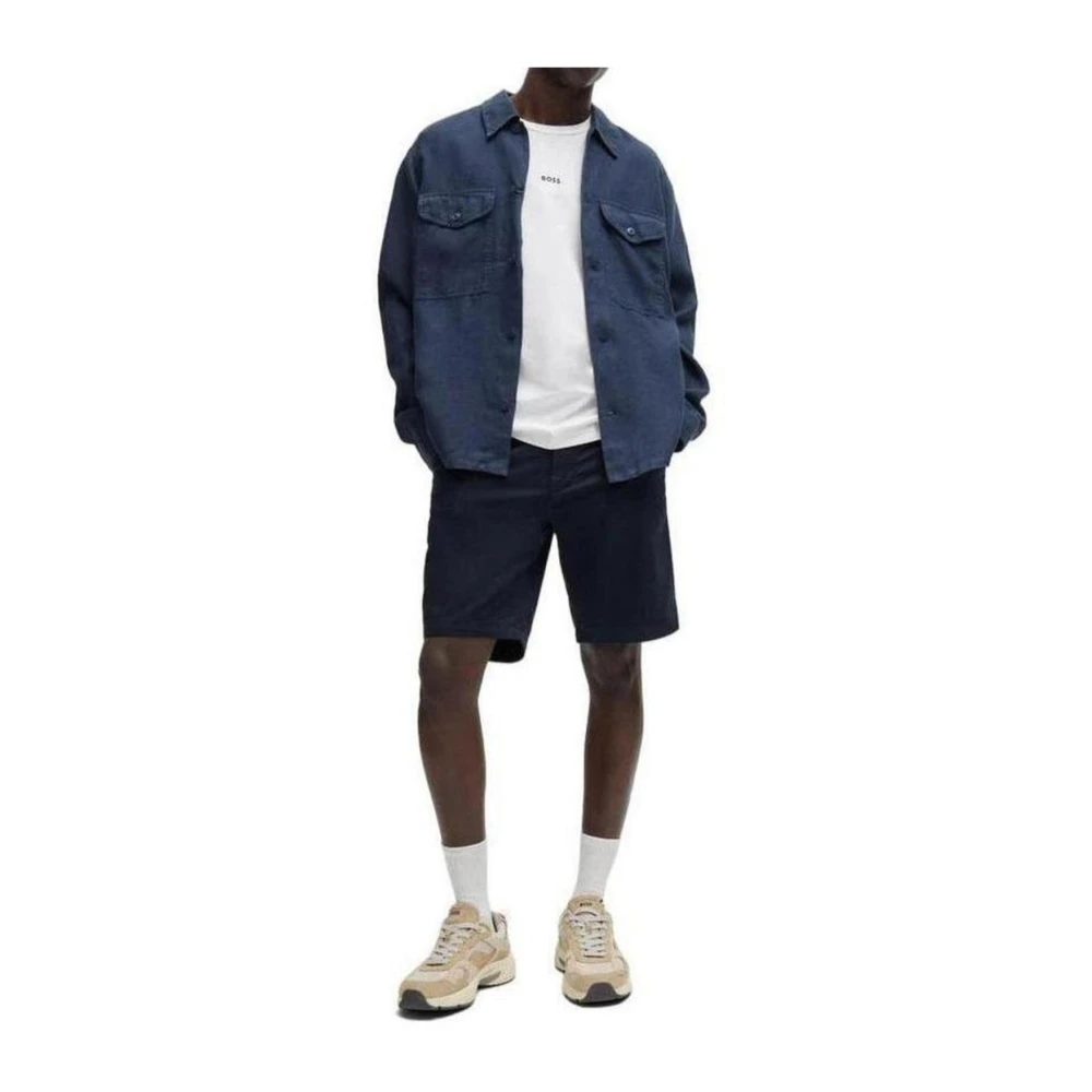 Hugo Boss Blauwe Katoenen Bermuda Shorts voor Mannen Blue Heren