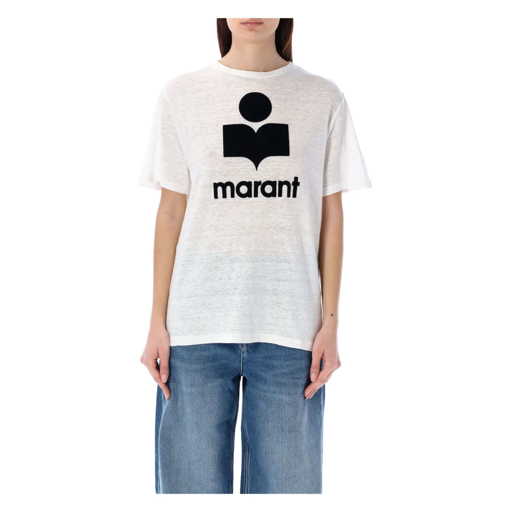 Isabel Marant Étoile Linnen Jersey T-shirt met Flocked Logo White Dames