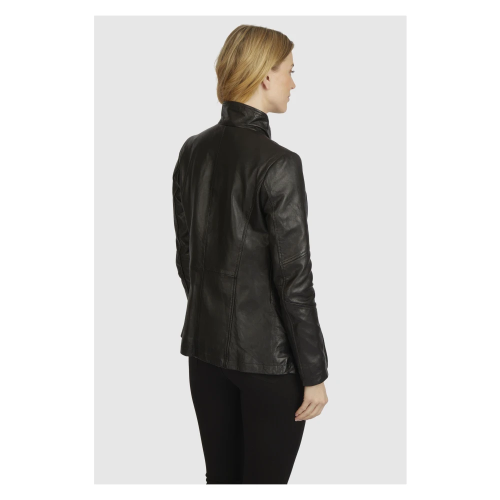 Bugatti Elegante leren jas met opstaande kraag Black Dames