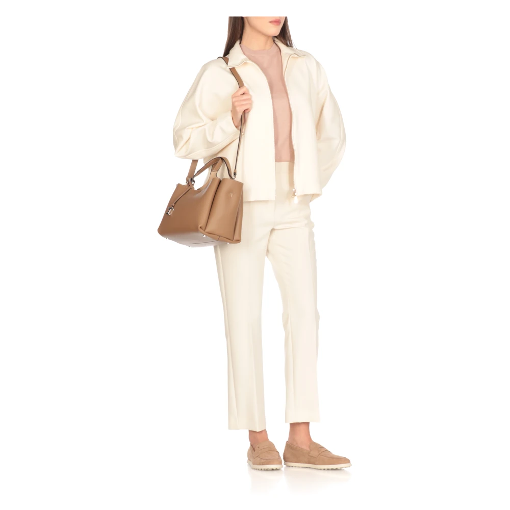 TOD'S Bruine leren schoudertas met meerdere compartimenten Brown Dames