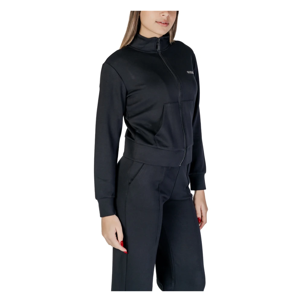 Guess Zwart Zip-Up Lang Sweatshirt Black Dames