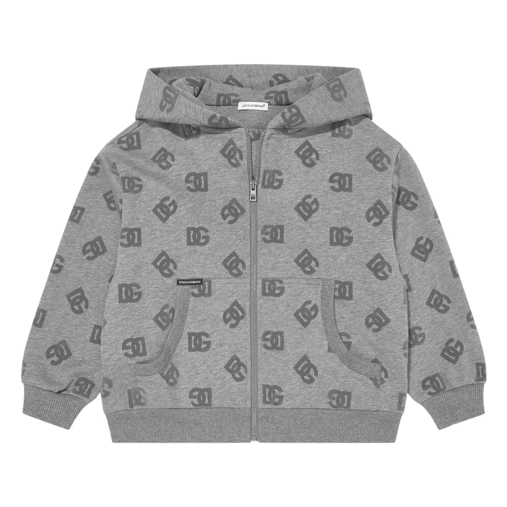 Dolce & Gabbana Gray Kids Sweatshirts, Male, 10 Y, Boys Dg Logo Zip Up Hoodie
