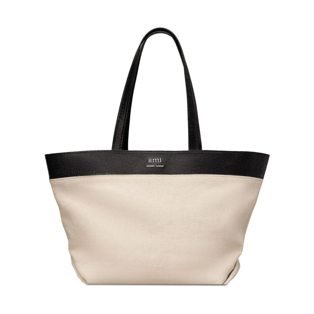 Ami Paris Men's Beige East West Logo Tote Bag