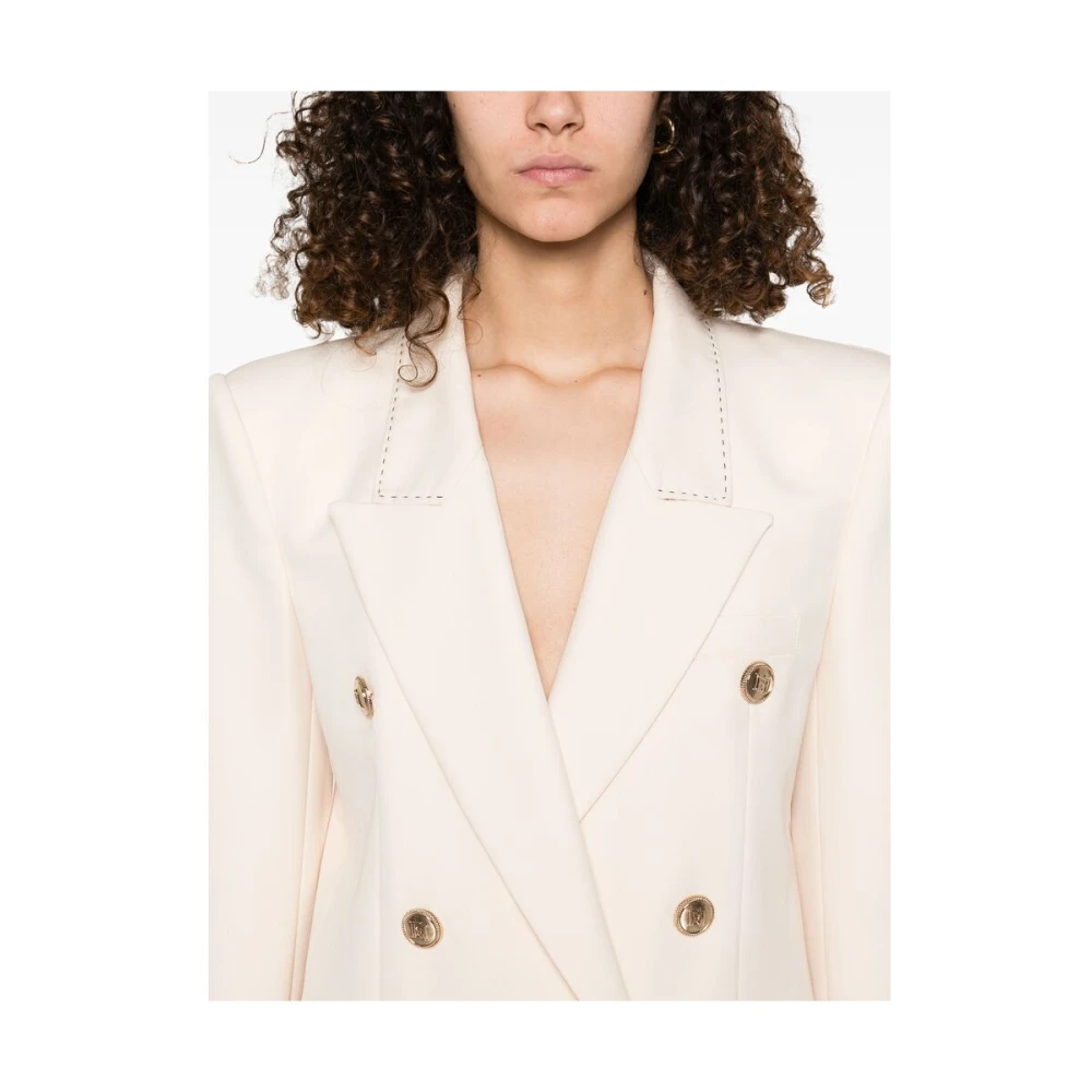 Elisabetta Franchi Beige Double-Breasted Jas met Klepzakken Beige Dames