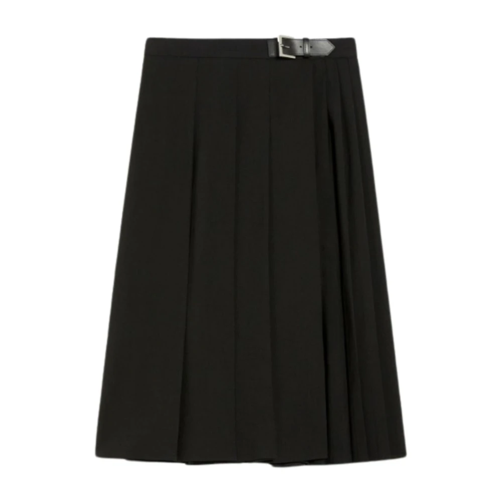 Max Mara Studio Svart ull midi kilt kjol Black, Dam