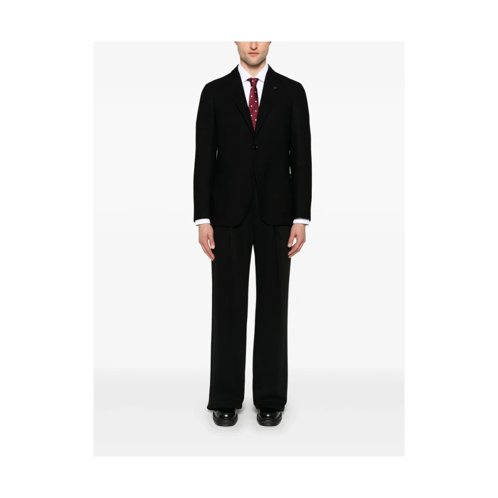 Lardini Zwarte Geknoopte Jas met Achterventilatie Black Heren