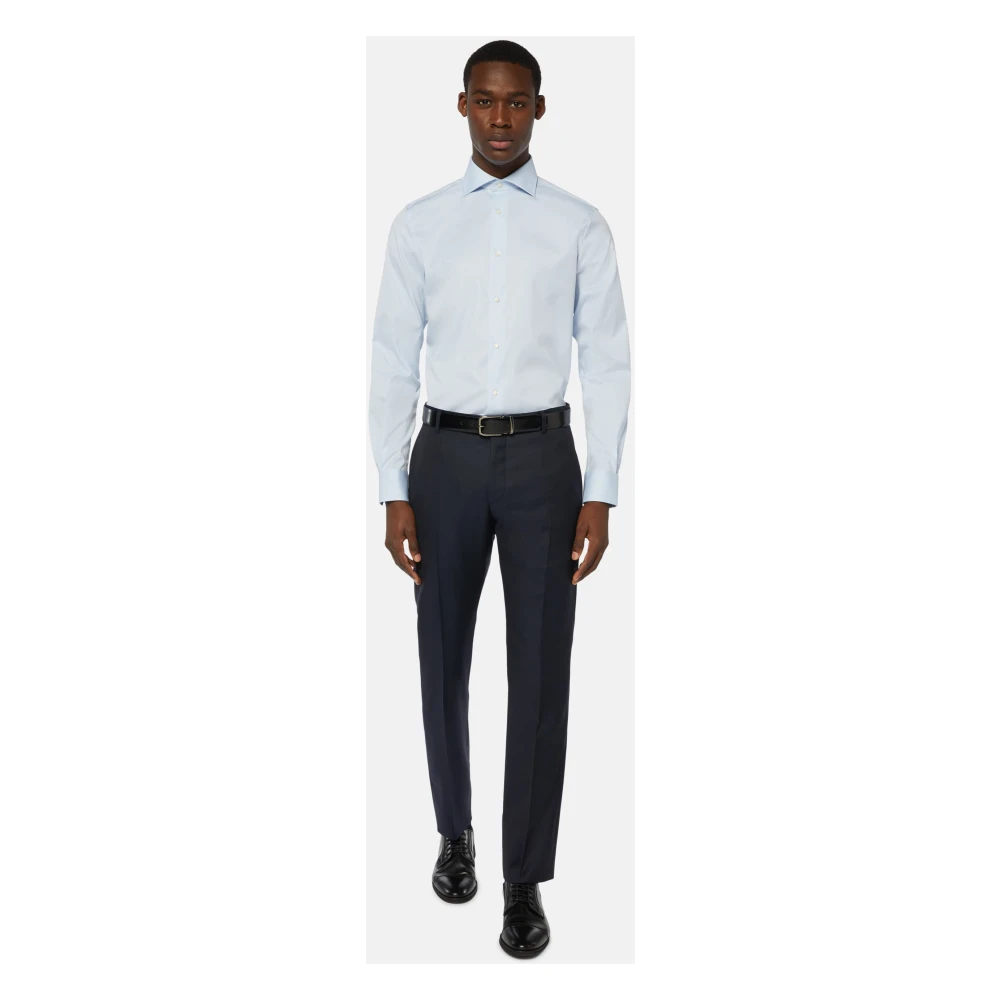 Boggi Milano Stretch P.Point Napoli Kraag Hemd Blue Heren