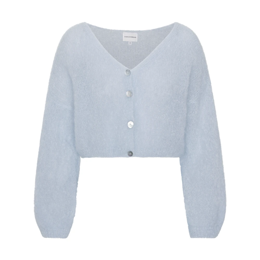 American Dreams Lichtblauwe Geknipte Mohair Cardigan Blue Dames