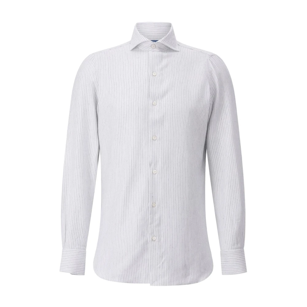 Finamore Mannelijk Wit Overhemden Heren, 2XL, Kasjmier, Gestreept Kasjmier Overhemd Napoli