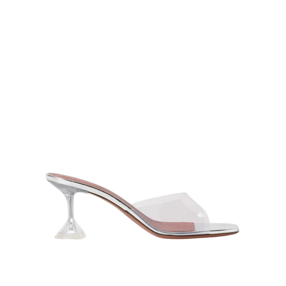 Amina Muaddi Women's Gray Transparent Heeled Sandals