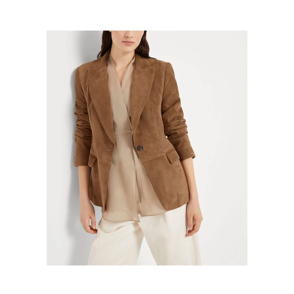 BRUNELLO CUCINELLI Bruine Geknoopte Jas met Zakken Brown Dames
