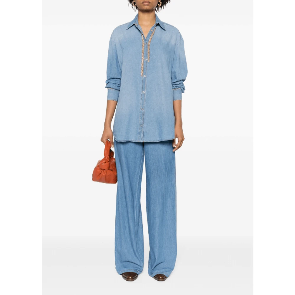 Ermanno Scervino Blauwe Chain-Link Katoenen Broek Blue Dames