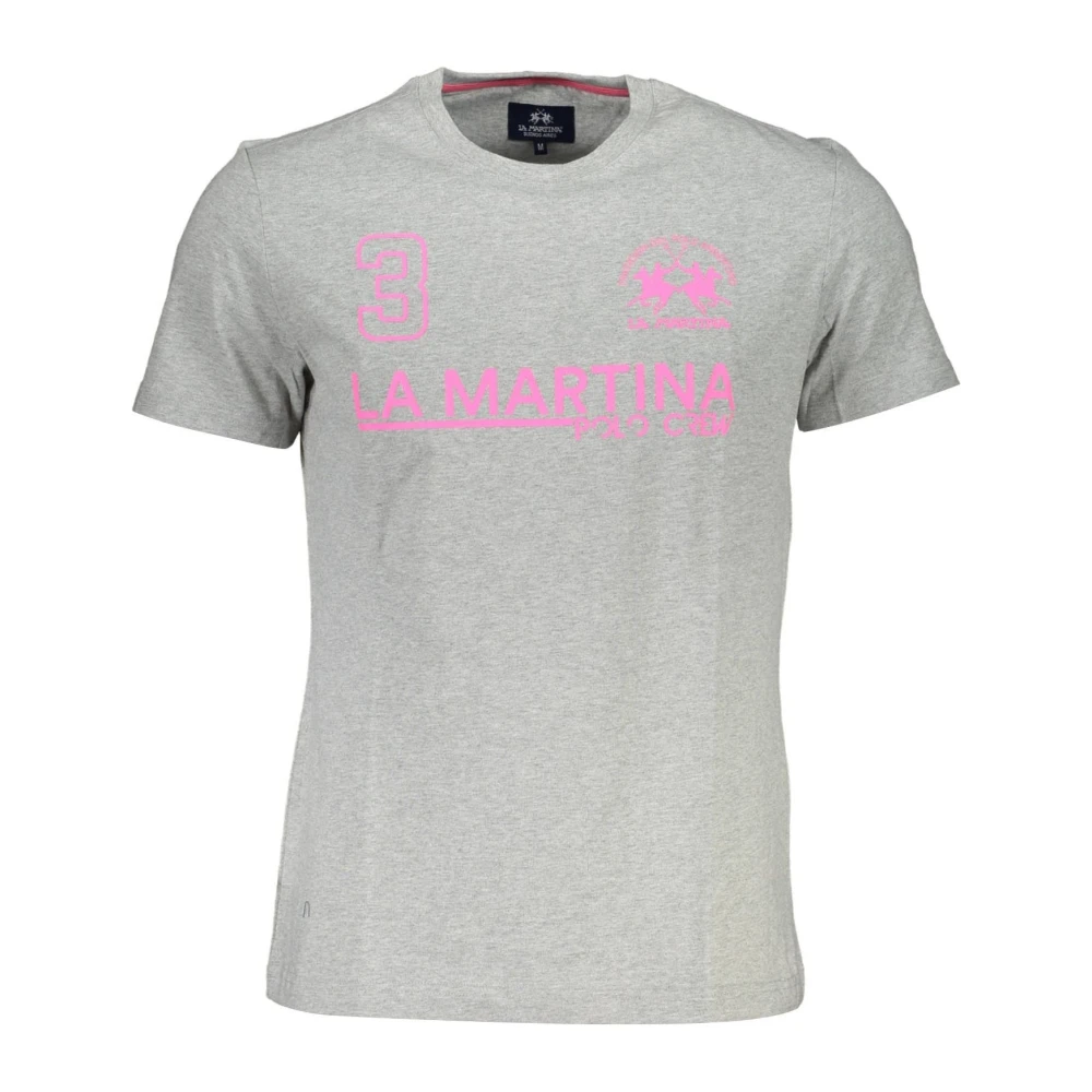 LA MARTINA Grijze Katoenen T-Shirt Korte Mouwen Regular Fit Ronde Hals Print Logo Gray Heren