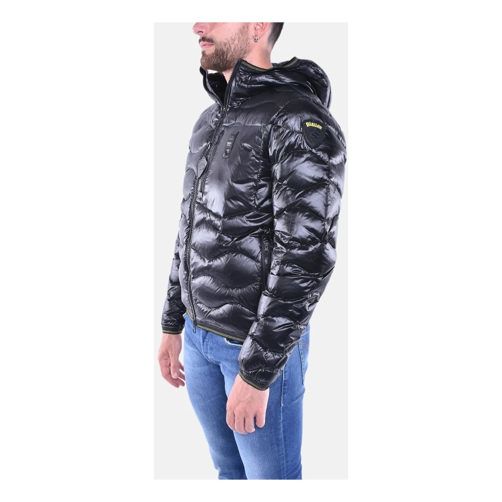Blauer Gewatteerde jas met capuchon Black Heren