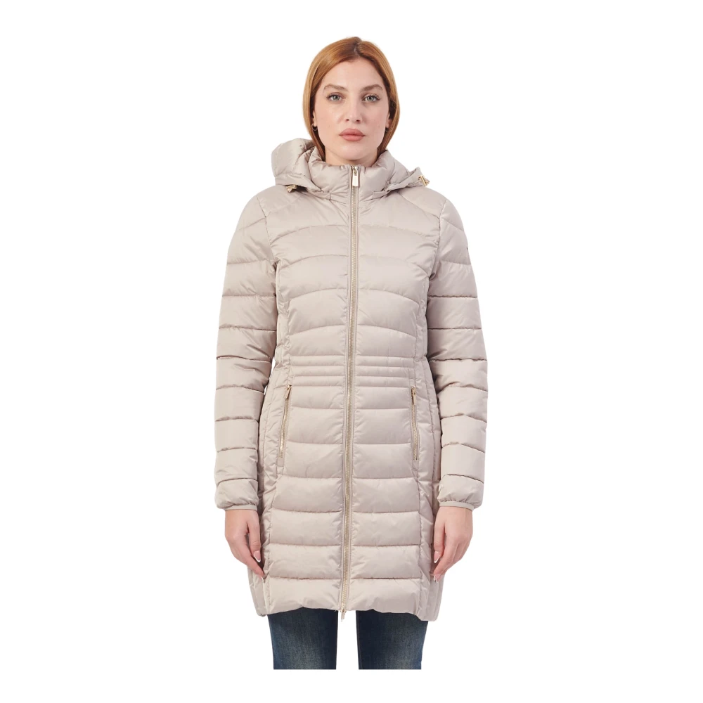 YES ZEE Gewatteerde jas met capuchon en logo patch Beige Dames