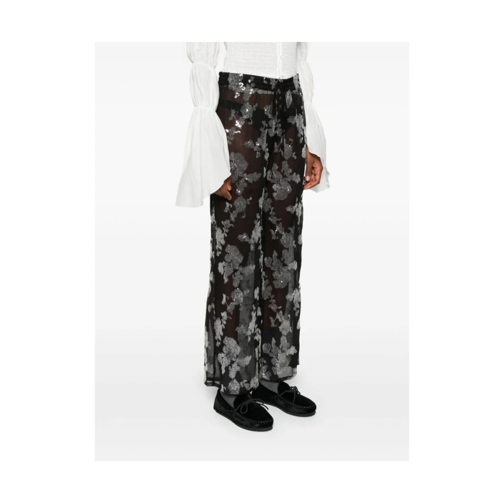 Siedrés Bloemen Paillet Wijde Pijp Broek Black Dames