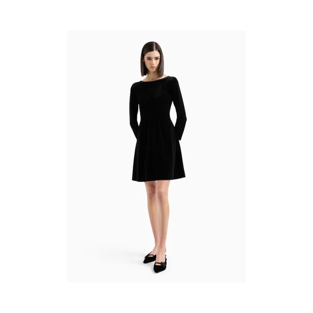 Emporio Armani Wijdvallende chenille jurk met ribbels Black Dames