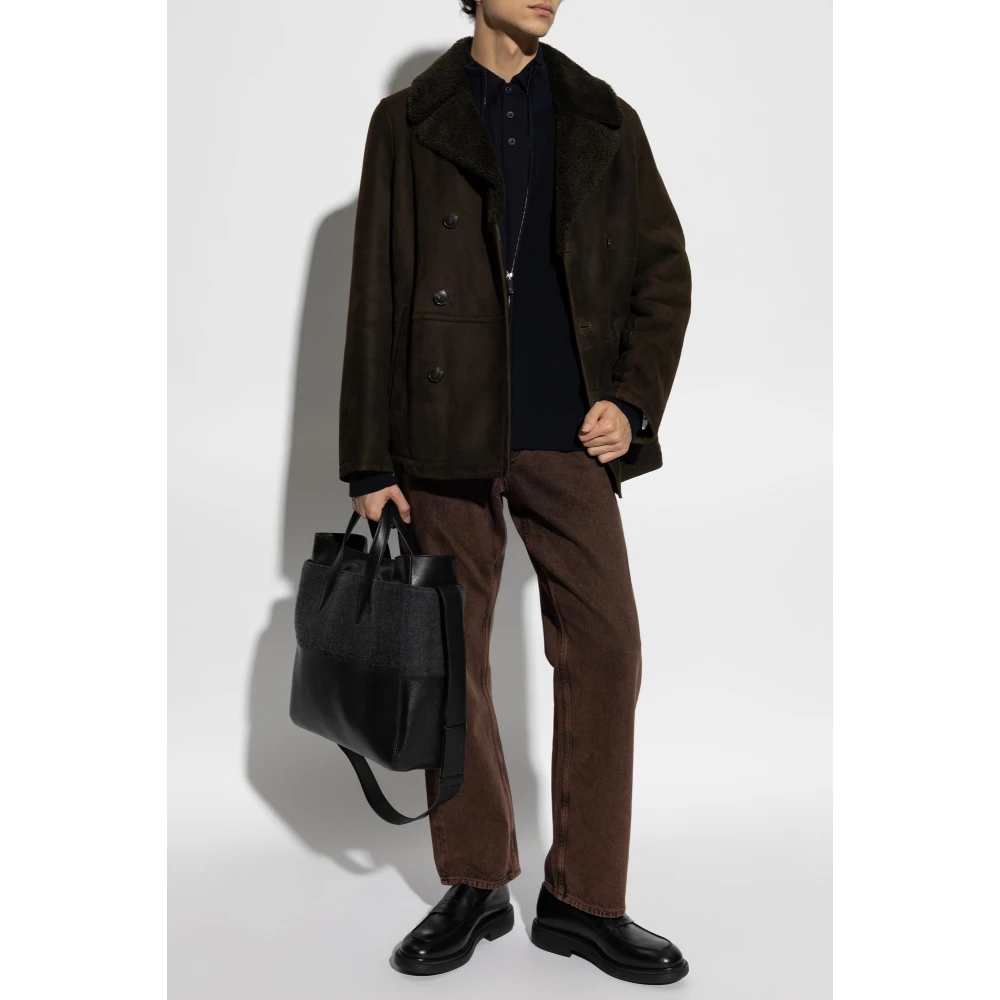Yves Salomon Dubbelrijige shearlingjas Green Heren
