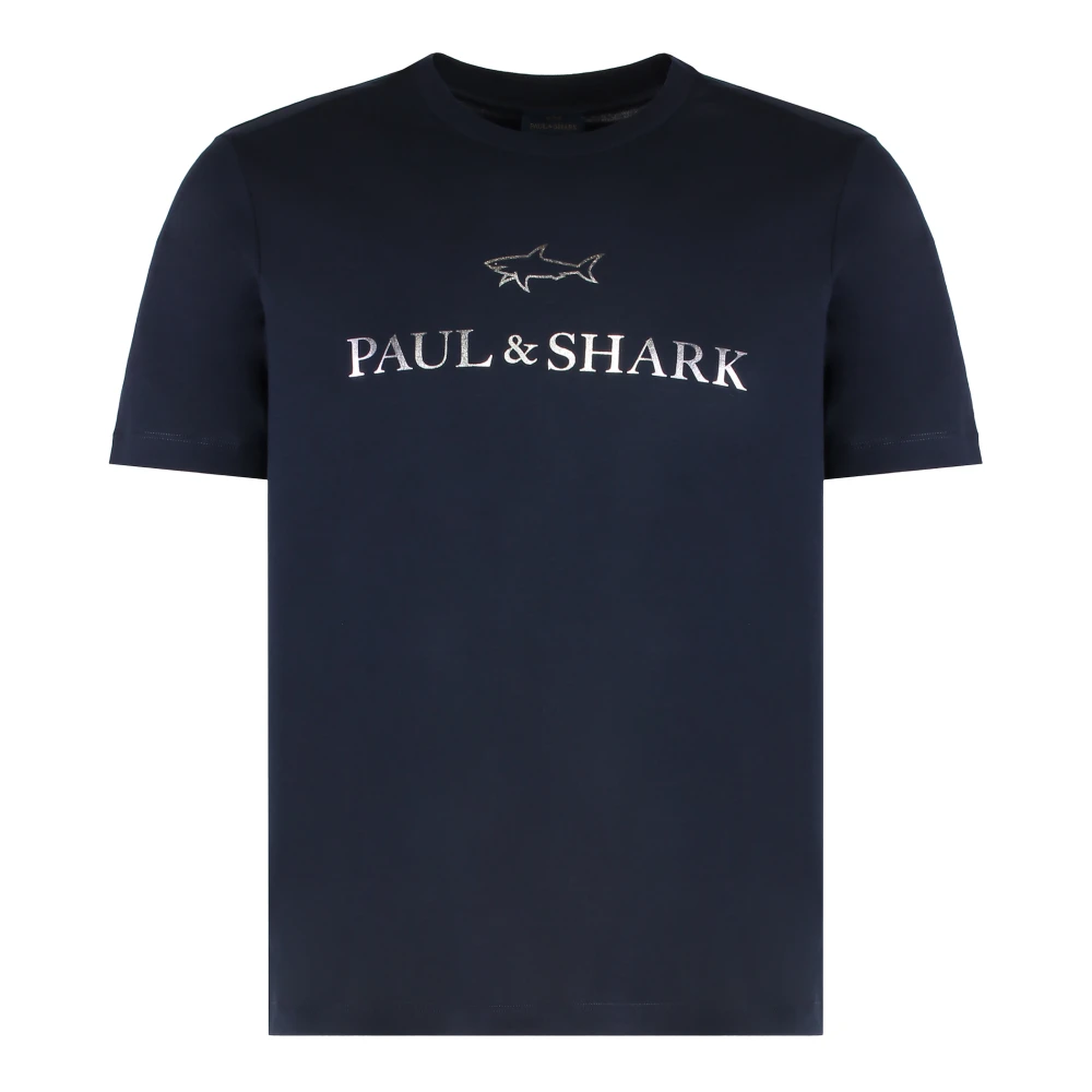 Paul & Shark Blue T-Shirts, Male, 2XL, T-Shirt In Cotton Jersey With Logo Print