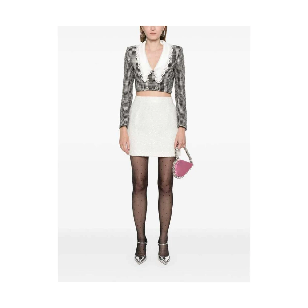 Alessandra Rich Witte Tweed Paillet Versierde Rok White Dames