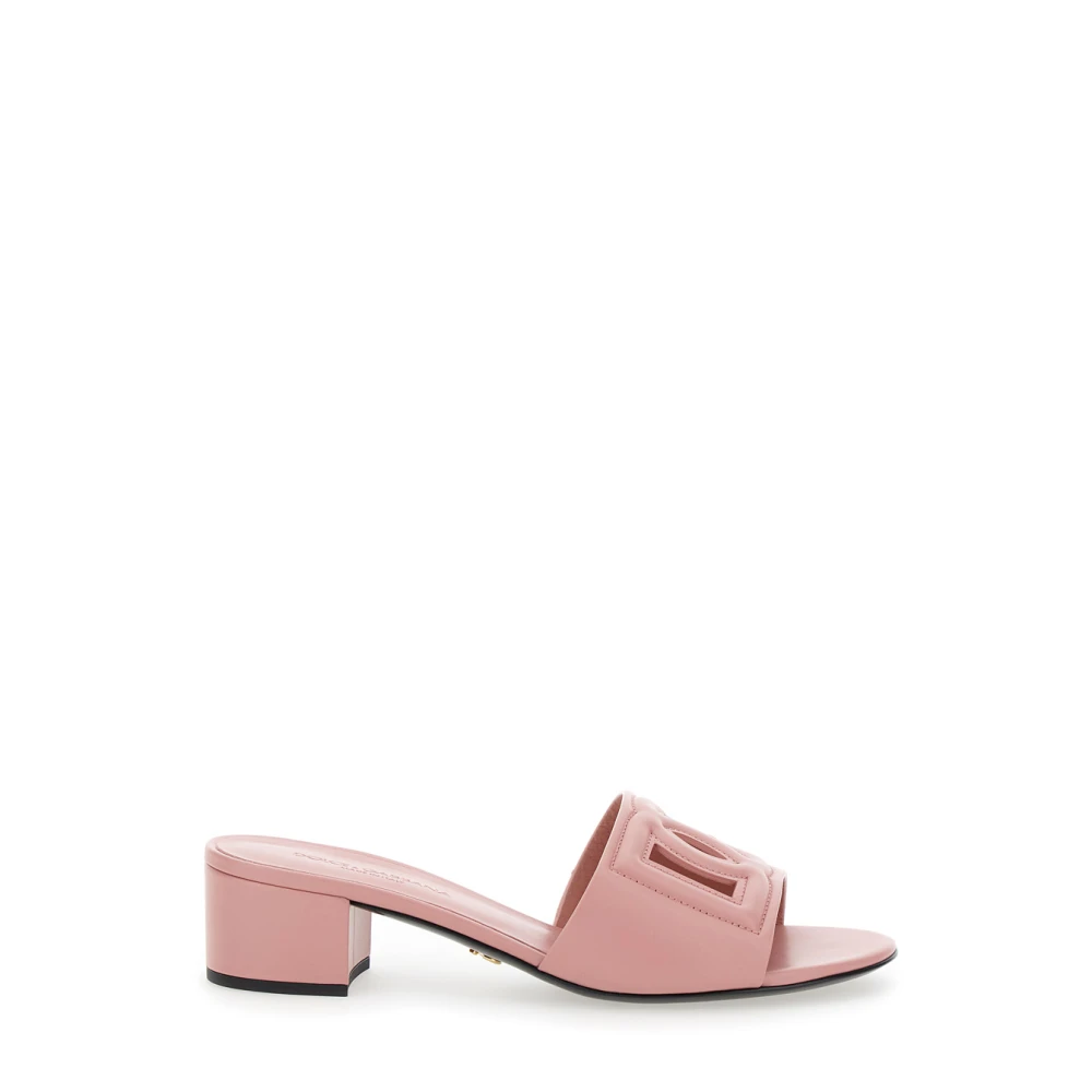 Dolce & Gabbana Women's Pink Heeled Mules, 7 Uk, Leather Low Heel Sandals