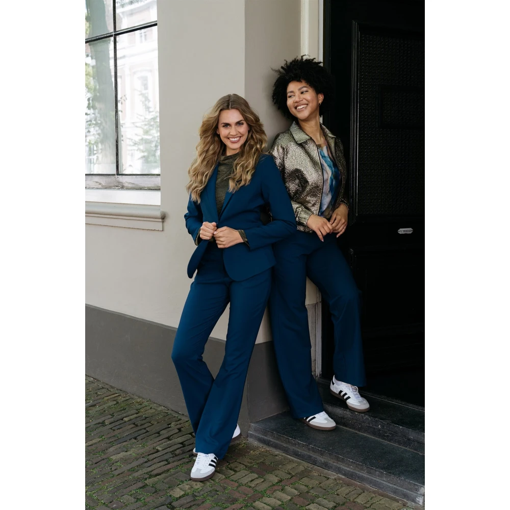 &Co Woman Blauwe Flare Broek met Zakken Blue Dames