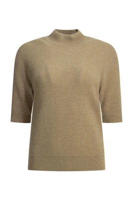 Ribbstickad topp med polokrage