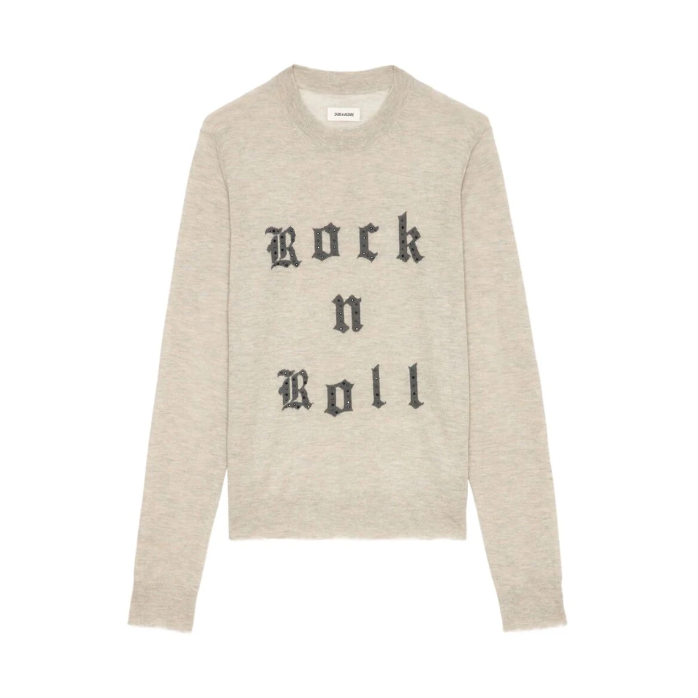 Zadig & Voltaire Beige Slogan Print Crew Neck Sweater Beige Dames