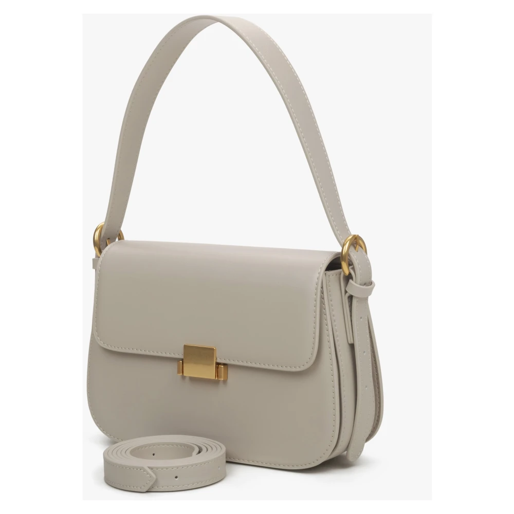 Estro Dames Melkachtig-Beige Leren Schoudertas met Gouden Hardware Er00115678 Beige Dames