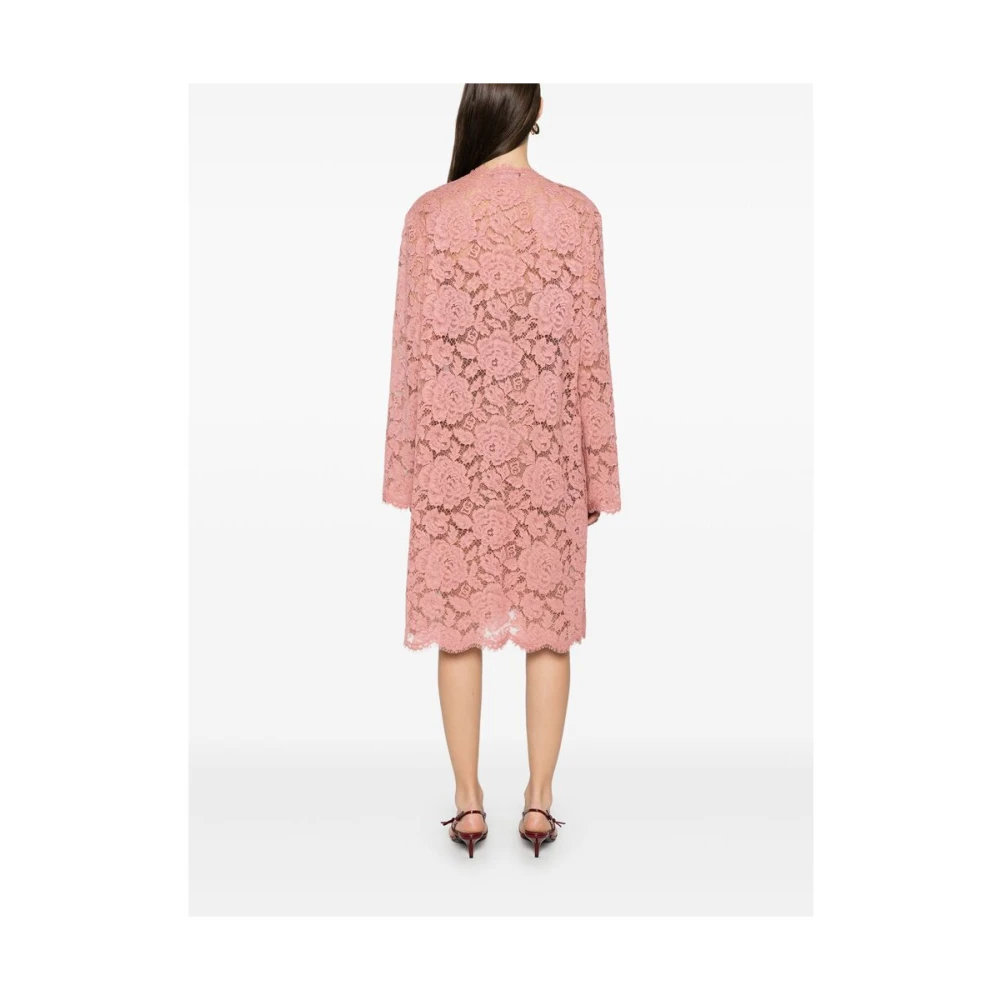 Dolce & Gabbana Mauve Kraagloze Jas Lange Mouwen Zakken Pink Dames