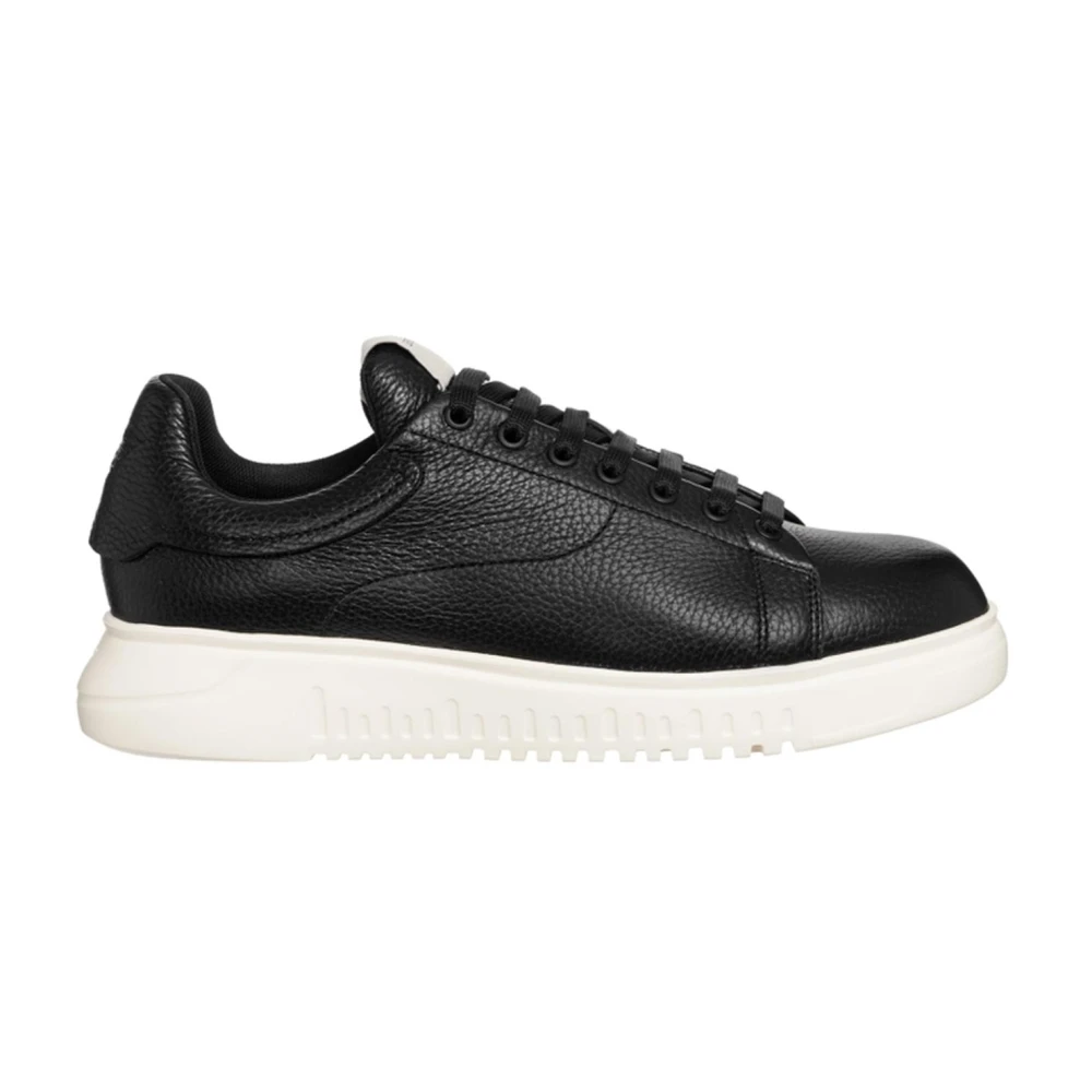 Emporio Armani Men's Black Logo Leather Sneakers