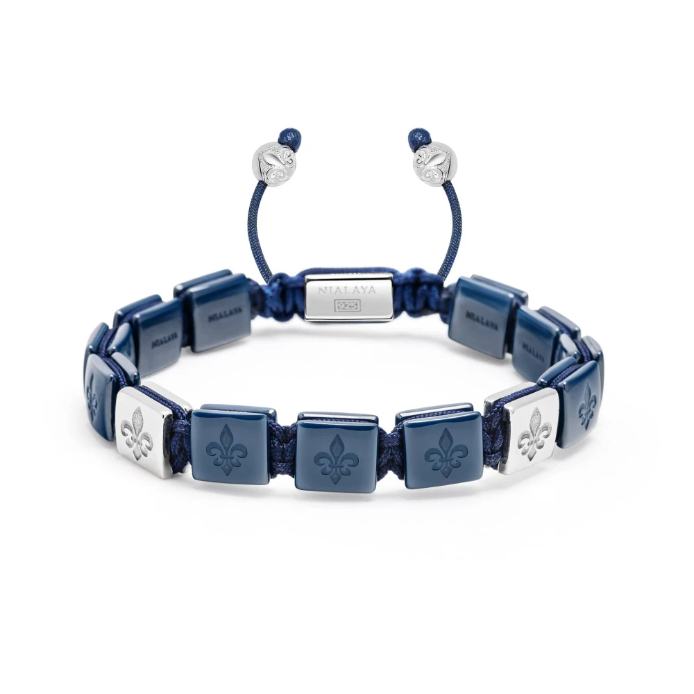 Nialaya Men's Blue/Silver Ceramic Flatbead Bracelet In And Sterling