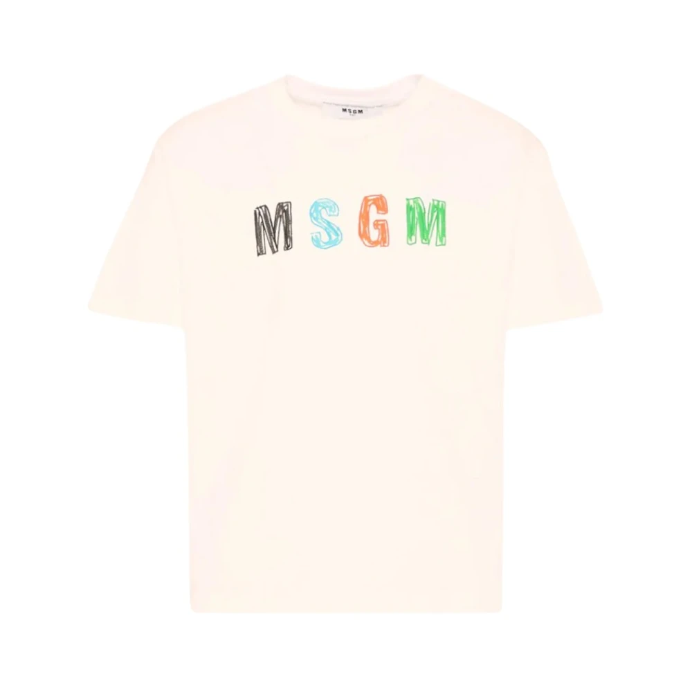 Msgm Beige T-Shirts And Polos - Male - Kids Short Sleeve T-Shirts - 12 Y - Kids