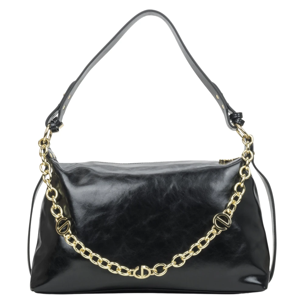 Estro Dames Zwarte Ketting Handtas gemaakt van Leer Er00114415 Black Dames