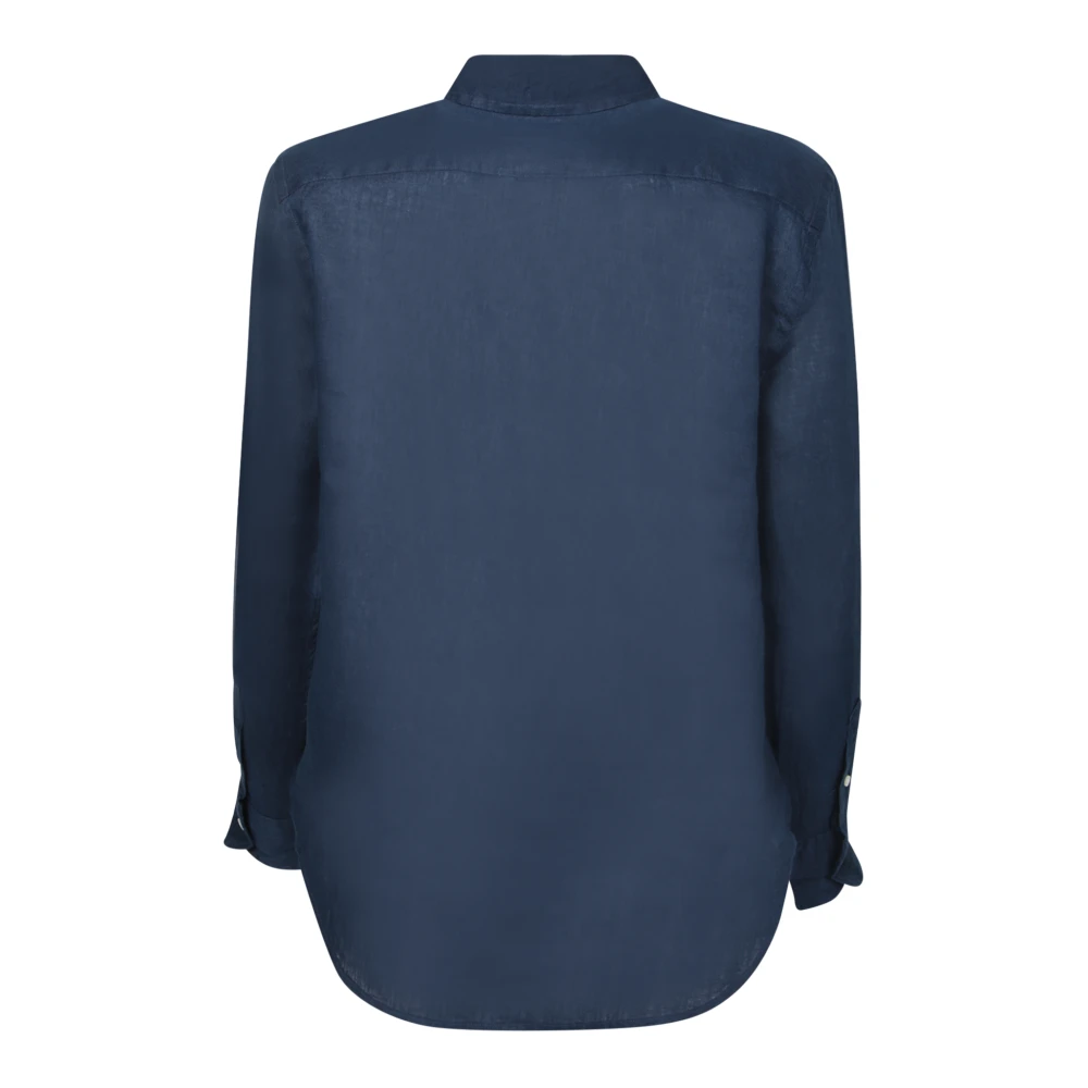 Polo Ralph Lauren Blauw Linnen Overhemd Klassieke Kraag Lange Mouwen Blue Dames