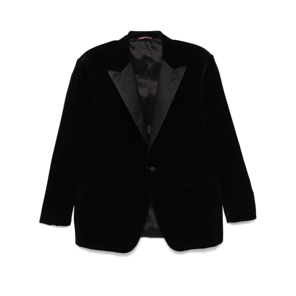 Canali Zwart Fluweel Formeel Jas met Satijn Black Heren