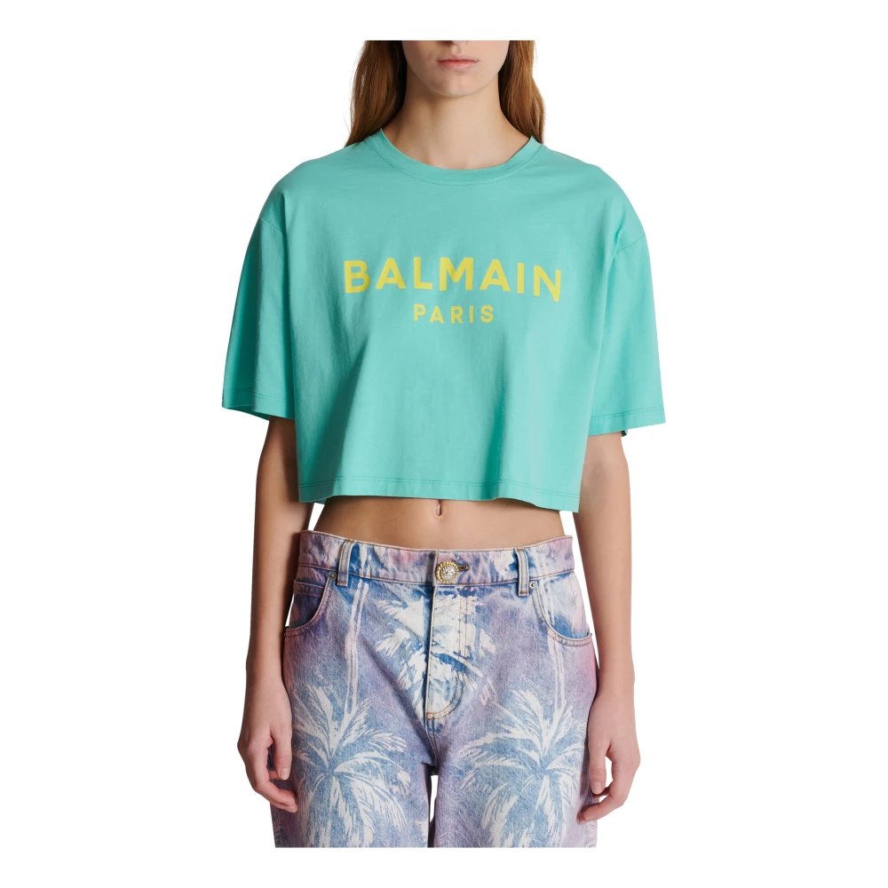 Balmain T-shirt met Paris print Blue Dames